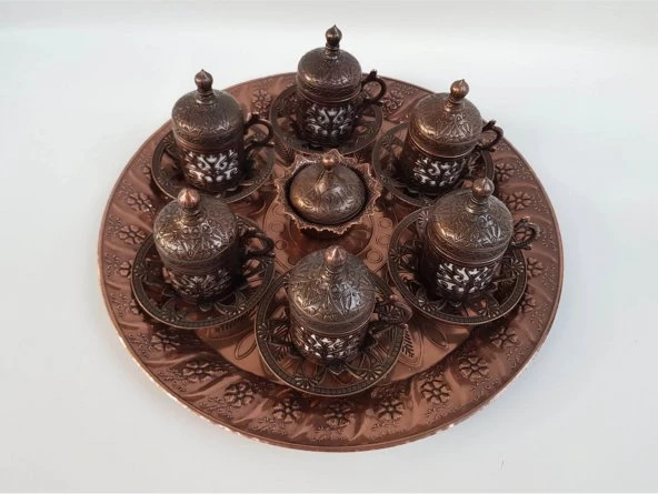 Turkish Coffe Set for Six, Copper